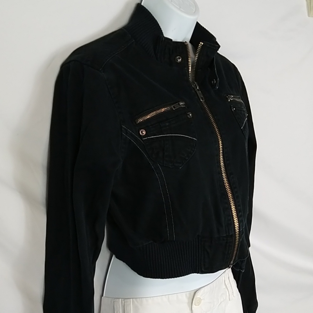Junior's Nobo Black Cropped Bomber Jacket Size 11
